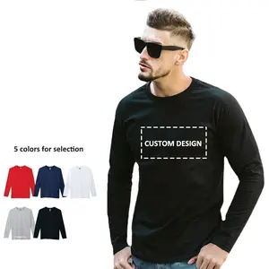 Maglietta vuota a buon mercato all'ingrosso manica lunga per uomo magliette a maniche lunghe con stampa ricamo Design personalizzato in cotone