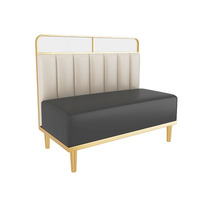 Banquette de restaurant avec cadre doré, cloison de séparation en verre intégrée, sièges modernes en cuir blanc, idéale pour centre commercial et hôtel