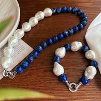 Ensemble de colliers en alliage de lapis-lazuli et perles de coquillages naturelles baroques pour femmes, design tendance et personnalisé, style luxe léger
