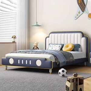2026 최신 디자인 프랑스 스타일 자동차 어린이 침대 프레임 스포츠카 싱글 원목 가죽 침대 - Product Image 5