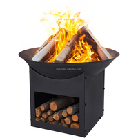 Brasero d'extérieur carré en métal avec rangement pour bûches, foyer en acier noir, brûleur à bois, poêle de jardin, chauffage de terrasse