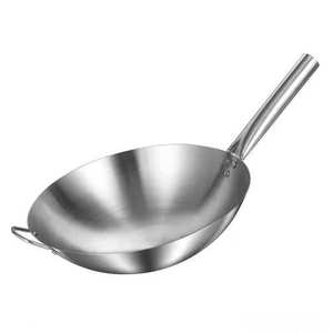 Stainless Steel Wok Single Handle Round Bottom Non Coated For Gas <b>Stove</b> Home Restaurant Use - Product Image 1