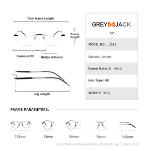 Greyjack กรอบแว่นโลหะไร้ขอบสำหรับผู้ชาย, เลนส์ AC น้ำหนักเบามากสำหรับสายตาสั้นและ ME2032 - Product Image 3