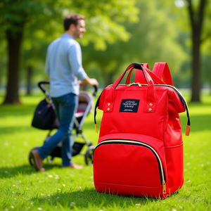 Myrva borsa colorata per pannolini zaino per le mamme, materiale in poliestere, grande capacità con tasche Multiple, Design rosso, ideale per fuori - Product Image 2