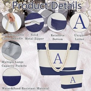 Sac de voyage en toile personnalisé avec logo initial, sac de plage, cadeaux d'anniversaire, sac fourre-tout avec trousse de maquillage - Product Image 6