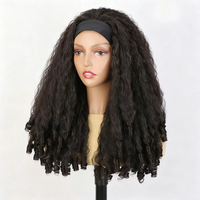 Perruque synthétique bouclée afro naturelle noire sans colle, avec bandeau, longue, effet yaki, boucles volumineuses, densité 180 %, bonnet en maille élastique, vente en gros