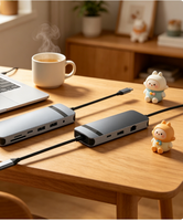 Station d'accueil pour ordinateur portable en métal, 9 ports Type C, pour Ethernet 4K 1 Gbps, charge PD 100W, USB-C avec lecteur SD/TF, en stock