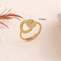 Bague élégante pour femme à double cercle en zircon cubique, plaquée or 18 carats, en acier inoxydable, micro-pavée, ajustable, ouverte, idéale pour le quotidien ou les soirées