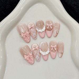 Venta caliente estilo francés translúcido Rosa ojo <span class=keywords><strong>de</strong></span> gato <span class=keywords><strong>uñas</strong></span> a presión hechas a mano puntas <span class=keywords><strong>de</strong></span> <span class=keywords><strong>uñas</strong></span> <span class=keywords><strong>postizas</strong></span> diseño <span class=keywords><strong>de</strong></span> lazo <span class=keywords><strong>pegamento</strong></span> <span class=keywords><strong>de</strong></span> Gel <span class=keywords><strong>para</strong></span> dedos fáciles - Product Image 1