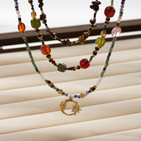 Collier en pierres naturelles pour femmes, plaqué or, acier inoxydable, pendentif soleil lune étoile, bijoux bohèmes célestes, vente en gros, cadeau