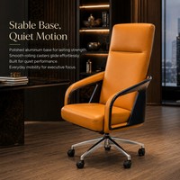 Silla de Oficina Giratoria de Lujo, Cuero Naranja, Estructura de Fibra de Carbono Azul, Reposabrazos Fijos, Respaldo Alto, Personalizable OEM ODM, Venta al Por Mayor