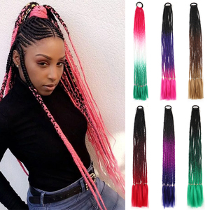 Queue de cheval tressée ombrée sans nœuds, extensions de cheveux synthétiques à tresser de 25 pouces <span class=keywords><strong>avec</strong></span> bande élastique, tresses au <span class=keywords><strong>crochet</strong></span> couleur dégradée - Product Image 4