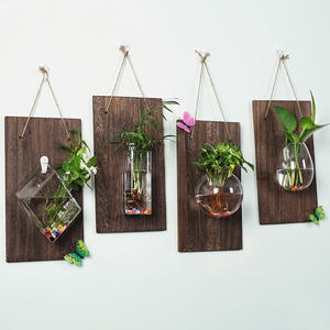 Vase hydroponique mural en <span class=keywords><strong>bois</strong></span> massif, décoration créative pour la maison, pour plantes Pothos, jardinière en verre, présentoir de fond pour salon - Product Image 1