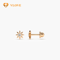 Boucles d'oreilles en diamant de laboratoire, Piercings en or pur 14 carats, Lot de piercings en or, Fermoirs à vis en or blanc 14 carats