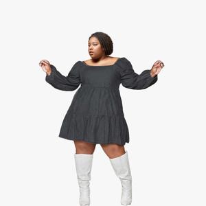 C0402ME60 — robe en Denim à volants pour femme, décontractée, couleur unie, à la mode, grande taille, - Product Image 2