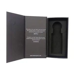 Kotak hitam magnetik Logo Foil emas bermerek kustom kemasan hadiah kardus kosmetik botol parfum kosmetik kardus