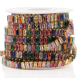 Cadena de Acero Inoxidable con Circonitas, Cadena de Garras Rectangulares de Colores con Pedrería, Fornituras para Joyería DIY - Product Image 4