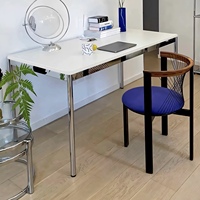 Table à manger/bureau moderne minimaliste en acier inoxydable avec plateau en bois pour réunions d'affaires, salon, salle à manger, bureau, cuisine