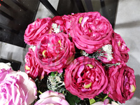 Buket Biru Buatan untuk Hadiah Kemasan Bunga Peony Seikat Merah Sutra Murah
