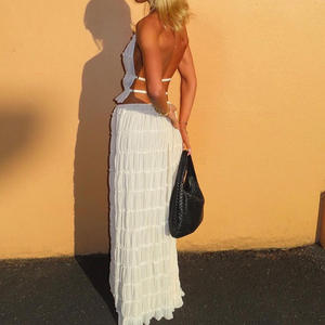 ชุดสูทกระโปรงยาวแฟชั่นคล้องคอสำหรับผู้หญิงชุด2ชิ้นเสื้อสายเดี่ยวเปิดหลังกระโปรงแม็กซี่แบบพับได้สำหรับ2024ฤดูร้อนใหม่ - Product Image 2