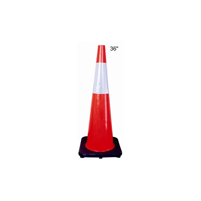 36" Solid Orange, Black Base Traffic Cones with 6"+4" High Intensity Reflective Tapes