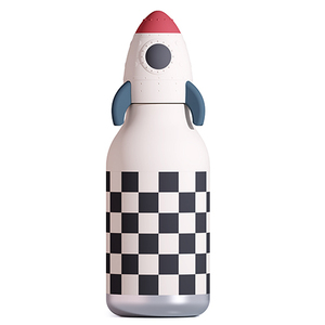 Borraccia Sportiva per Bambini a Forma di Razzo Spaziale 460ml con Design a Scacchi - Product Image 1
