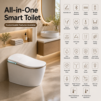 Série Yacht de Luxe - Toilette Intelligente avec Bouclier Mousse 360°, Télécommande, Cuvette Carrée, Sans Limite de Pression d'Eau, Chasse d'Eau Automatique, Séchoir à Air Chaud