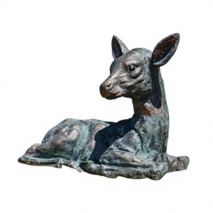 Life Size Sitting Baby Fawn Deer Statue Patina Green Antique Finish For Garden Supplies <b>Hand</b> <b>Cast</b> Technique - Product Image 1