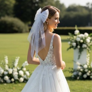 <span class=keywords><strong>Voile</strong></span> de mariée PESENAR avec nœud et perles, coiffe de mariage en tulle blanc - Product Image 3