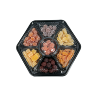 Boîte d'emballage pour noix hexagonales et fruits secs, boîte alimentaire en plastique PET recyclable, plateau alimentaire à 7 compartiments, boîte d'emballage dorée avec couvercle transparent