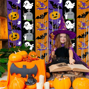 Rideau à franges en bois pour Halloween et Noël, avec motifs chauve-souris, citrouille, fantôme, réutilisable, pour décor de fête et accessoire photo - Product Image 1