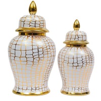 MSH Pot de rangement en céramique motif grille dorée en stock pour la décoration intérieure