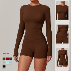 GCWAVE Brushed long-sleeved yoga wear high-intensity fitness wear Pilates running sports long-sleeved top - Product Image 3