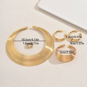 2025 vente en gros de haute qualité couleur or multi couches fil ensemble de bijoux collier boucles d'oreilles bague Bracelet pour des événements spéciaux - Product Image 5