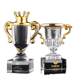 Novo Design Elegante Metal Cristal Coroa Troféu Esportes Vidro Prêmios Copas Cristal Reconhecimento Empregado Prêmios Prêmio Trabalho Equipe