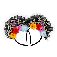 Serre-tête d'Halloween en plastique, motif fantôme, toile d'araignée en dentelle, fleur et crâne, pour fête du Jour des Morts mexicain, fabriqué en Chine
