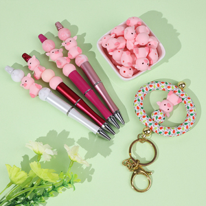 Fabricación de muñequera llavero pulsera Diy respetuoso con el medio ambiente 3D Pink Pig silicona diseñador personalizado Focal Bead para la fabricación de bolígrafos - Product Image 2