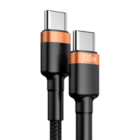 Kabel Pengisian Cepat 100W Type-C ke Type-C 1/2/3M 5A PD Kabel Data Berlapis Nilon dengan Cincin Paduan Aluminium untuk Ponsel Laptop
