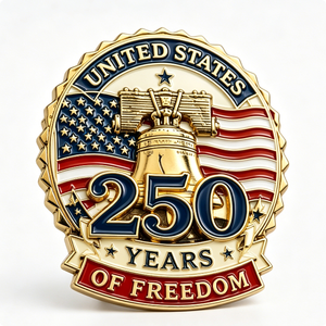 Épinglette patriotique en métal plaqué or, émail dur circulaire, alliage de zinc, 250 ans de liberté aux États-Unis - Product Image 6