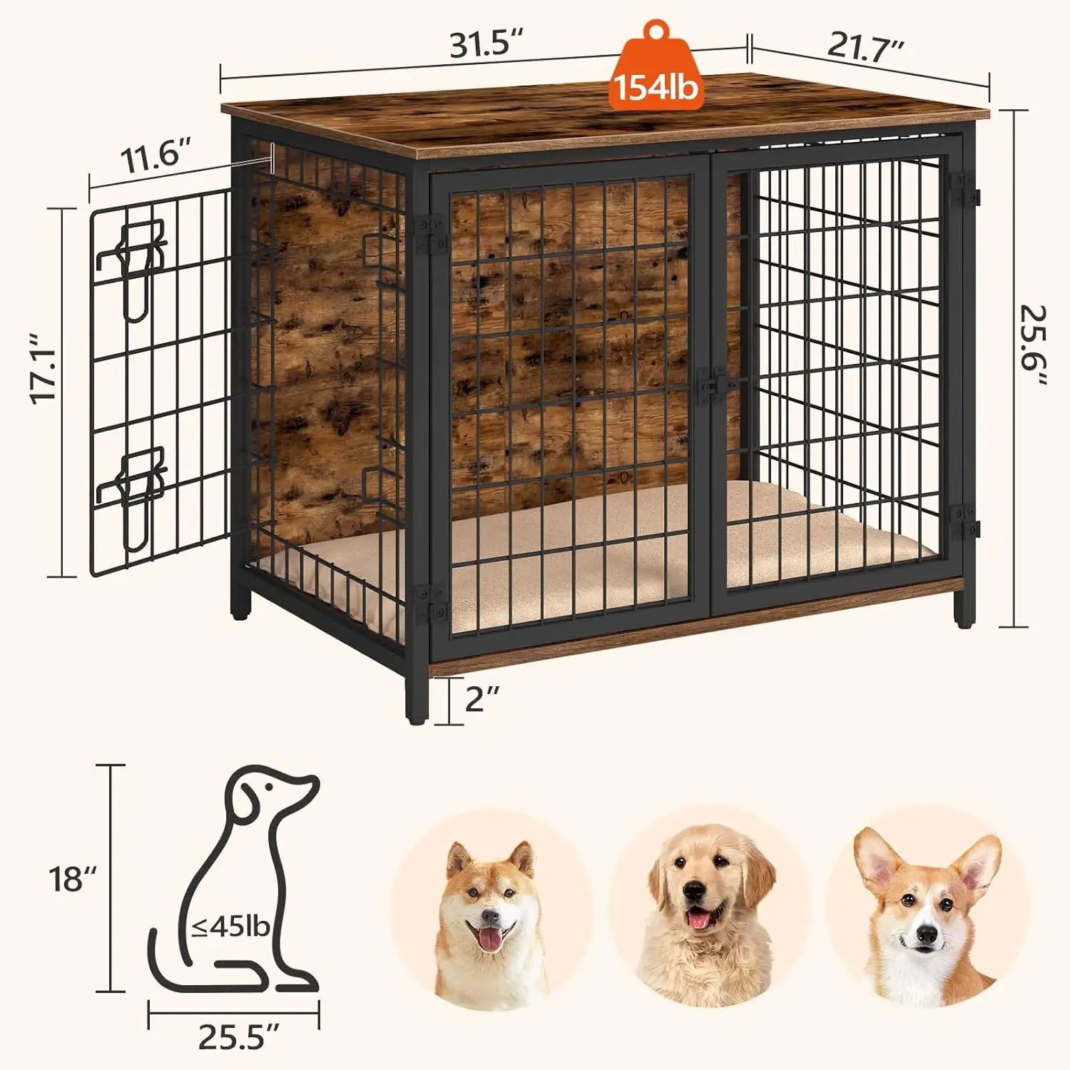Kustom peti anjing furnitur kayu kandang anjing meja gaya furnitur dalam ruangan dengan pintu ganda produk rumah kandang hewan peliharaan