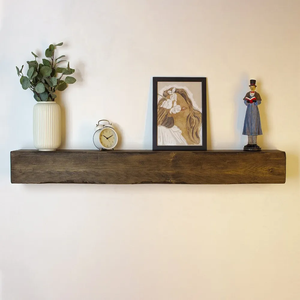 Étagère de manteau de cheminée rustique 60in manteaux en bois fabriqués à la main, étagère de manteau de cheminée de ferme à bord arrondi moderne - Product Image 1