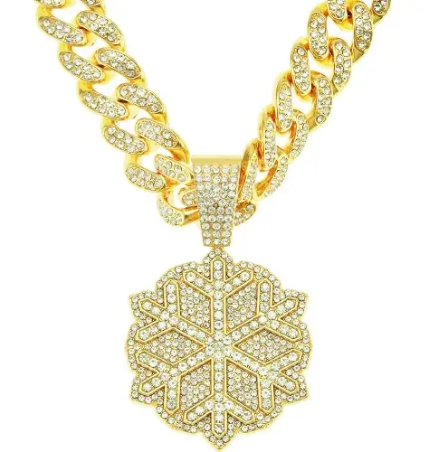 Fashion iced out full diamond petal Cuban chain diamond pendant necklace