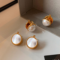 Boucles d'oreilles élégantes en nacre naturelle pour femmes, ton or, avec incrustation de coquillage rond, bijoux en gros