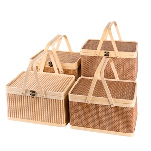 Bamboo Woven Gift Boxes Rectangular With Handles For Fruits <b>Eggs</b> And Meat <b>Storage</b> - Product Image 5