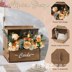 Lu Jia Wooden <b>Wedding</b> <b>Card</b> <b>Box</b> Rectangular Standing Type Storage Bin For <b>Wedding</b> Birthday Party Decorations - Product Image 4