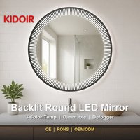 Miroir mural de salle de bain KIDOIR rond à LED, avec bande givrée, anti-buée, tactile, à intensité variable, rétroéclairé, pour hôtel, vente en gros, directement de l'usine
