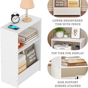 Modern Minimalist <b>Bedside</b> <b>Storage</b> Shelf 2 Tier Space Saving Bookcase For Bedroom And Living Room - Product Image 2