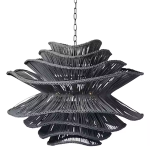 Lustre <span class=keywords><strong>en</strong></span> <span class=keywords><strong>Rotin</strong></span> Tressé Main Multi-Niveaux, Lampe Fleur pour Salle à Manger, <span class=keywords><strong>Suspension</strong></span> Rustique de Ferme, Grande Lampe Pendentif Panier Ronde - Product Image 3