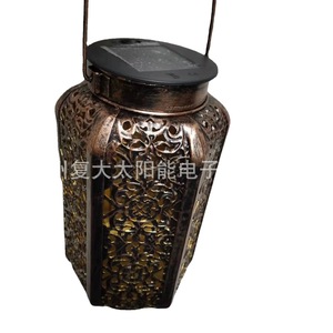 Solar Garden Lantern Hexagonal Metal Outdoor Hanging <b>LED</b> <b>Light</b> With Solar Panel For Patio Decor - Product Image 1