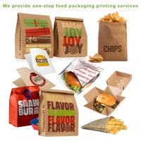 Özel kendi logo baskı restoran için çanta yürütmek için fast food burger fries takeaway kraft kağıt torba ile kutu